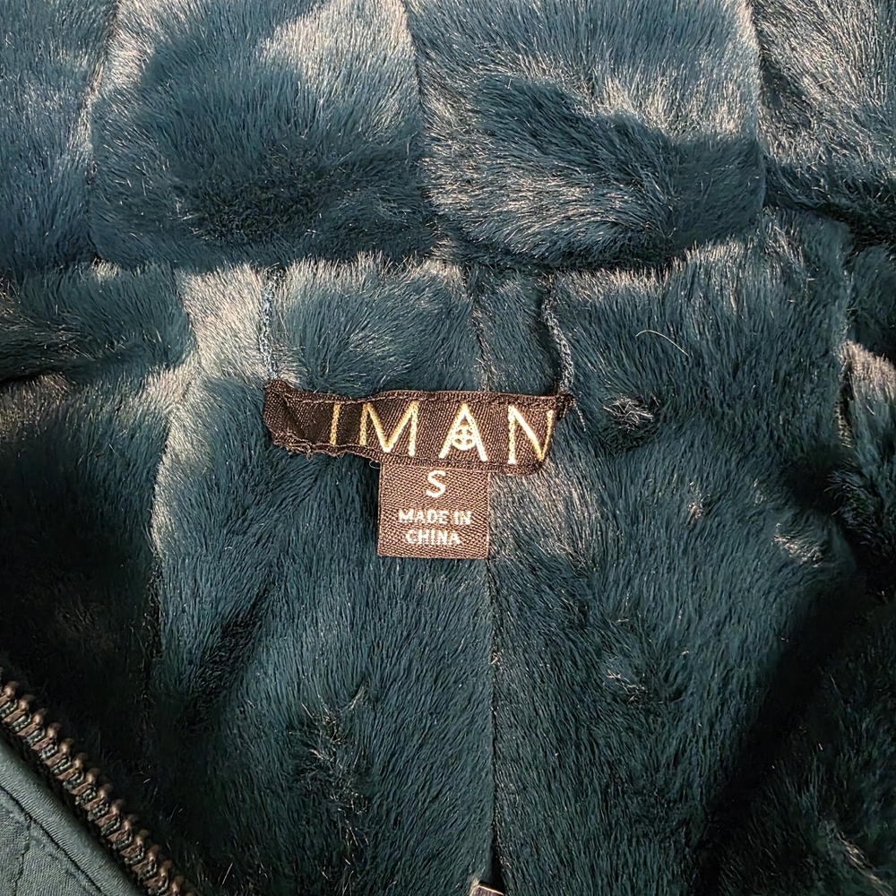 IMAN Global Chic Women's Reversible Faux Fur/Quilted Green Spruce Size S‎ - Picture 3 of 6